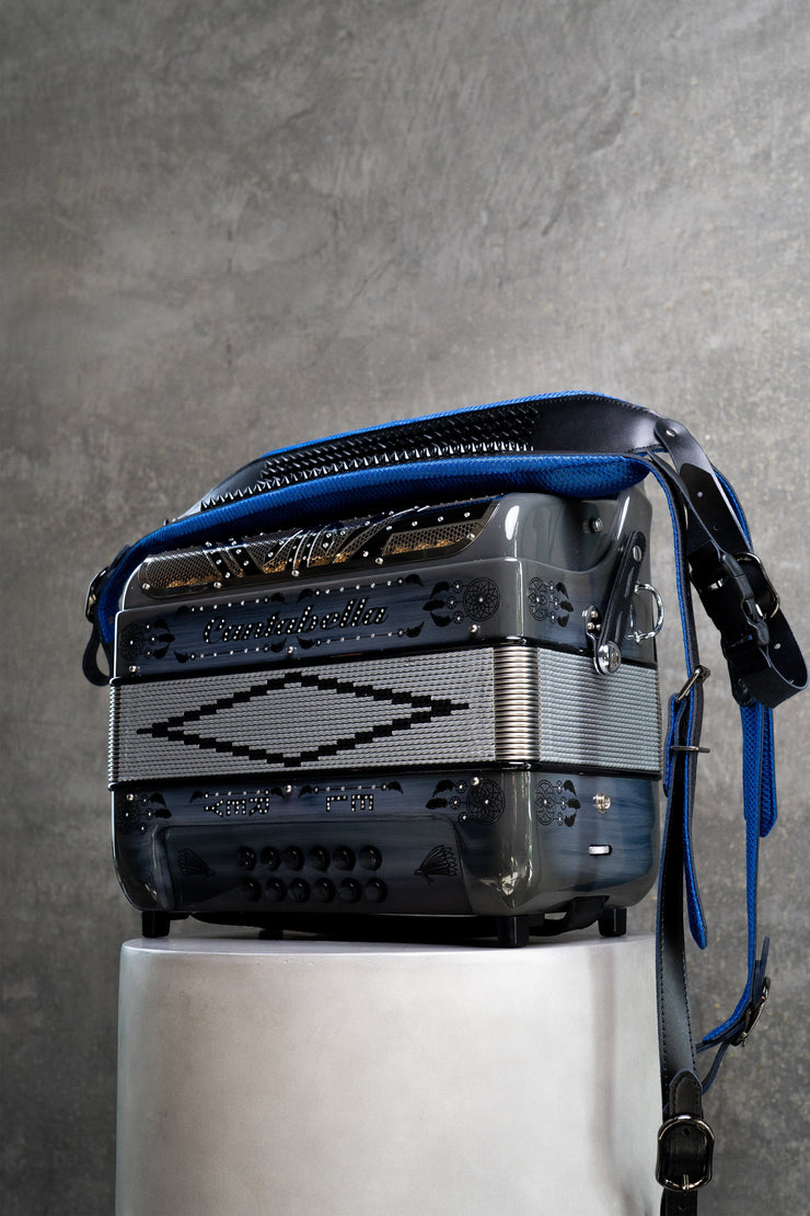 BLUE STUDDED ACCORDION STRAPS