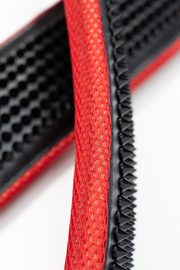 RED STUDDED ACCORDION STRAPS