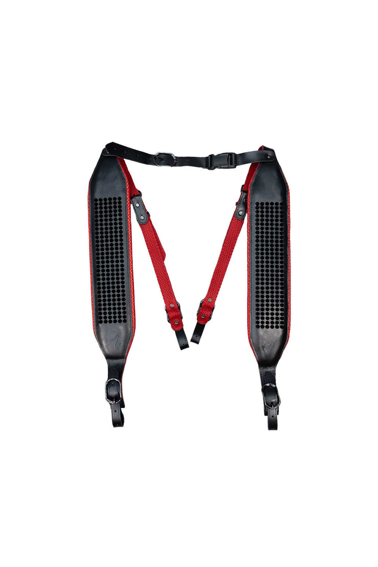 RED STUDDED ACCORDION STRAPS